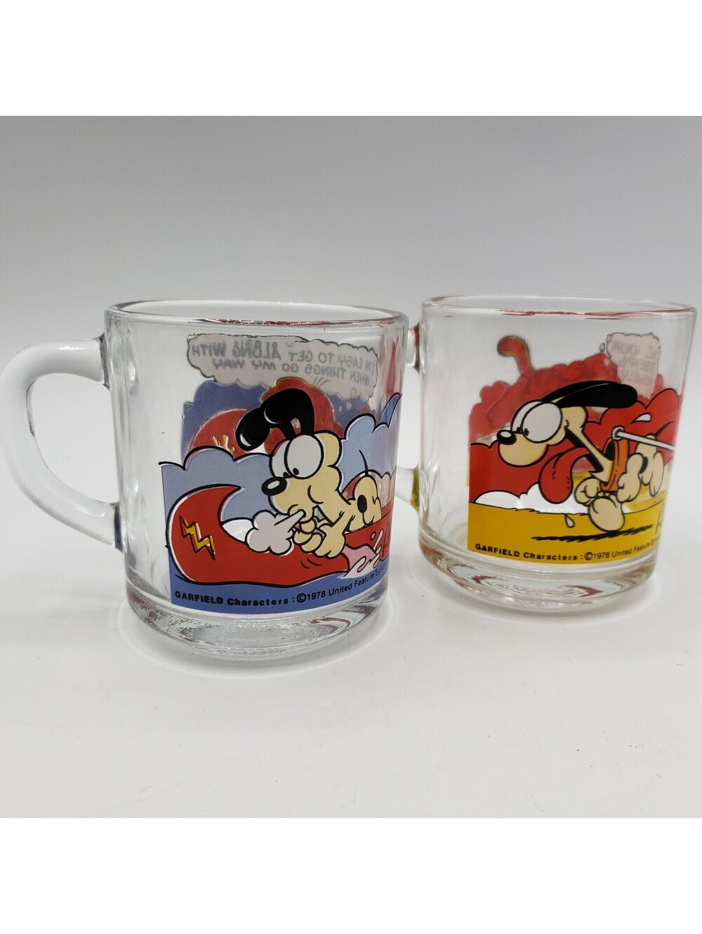 Vintage 1978 Garfield Coffee Cups Mugs McDonalds Glass QTY 2 Jim Davis Lot Odie